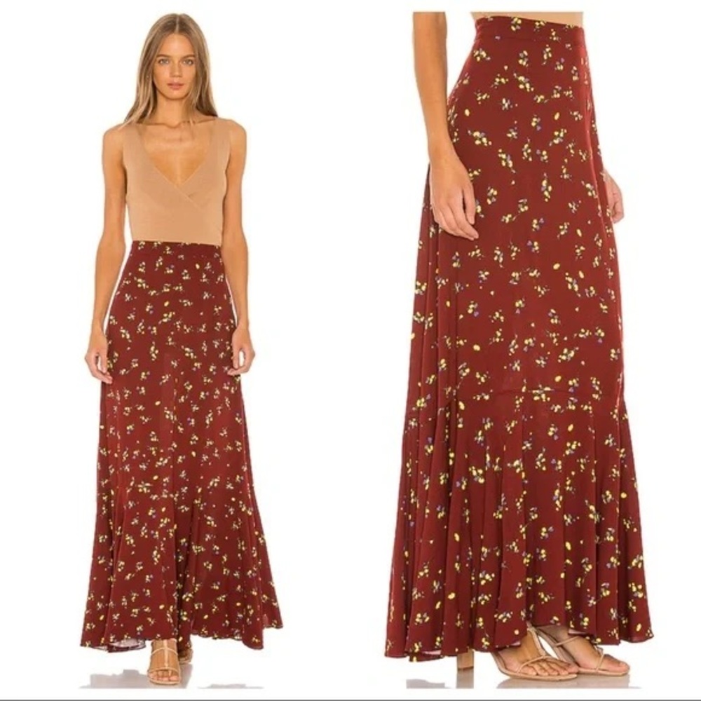 Free People Ruby Red Forever Floral Maxi Skirt Sz 4 retail $108